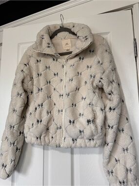 Thread & Supply Cream Sherpa Zip Jacket with Embroidered Detail